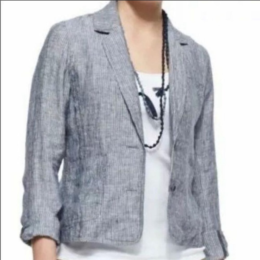 Eileen Fisher chambray railroad Linen Blazer - Picture 3 of 11